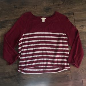 BURGUNDY & GRAY STRIPED SWEATER